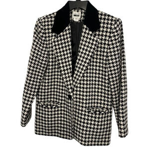 Vintage Houndstooth Blazer Size M Black White Single Breasted